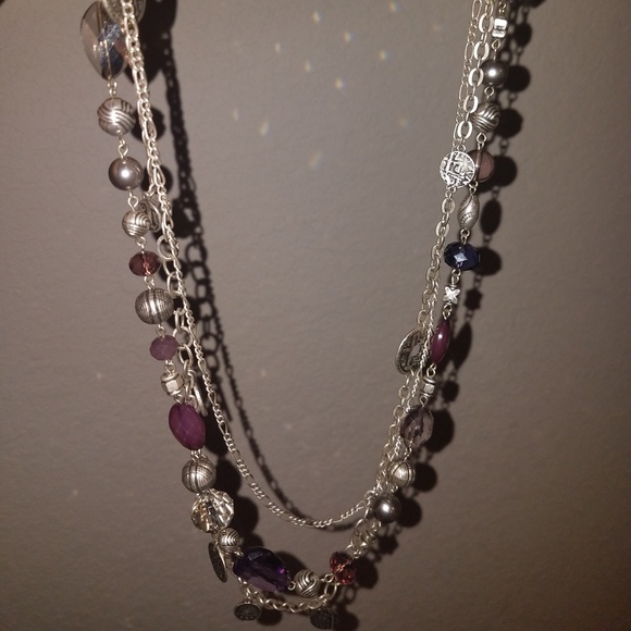 Purple and silver multi chain necklace and earring - Picture 3 of 3